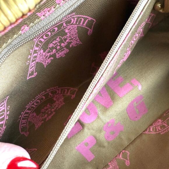 VTG Juicy Couture Rattan Basket Satchel Heart Lock Leather Trim Pink Lining Y2K - Picture 9 of 12